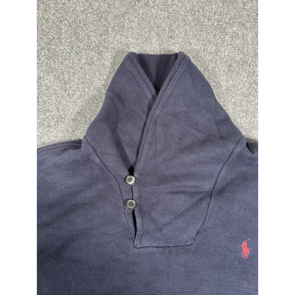 Polo Ralph Lauren Sweatshirt Mens XL‎ Blue Shawl Collar Pullover Suede Elbow